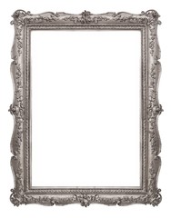 Silver frame for paintings, mirrors or photo isolated on white background	