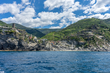 Obraz premium Italy, Cinque Terre, Monterosso, a large body of water with a mountain in the background