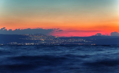 View on Tiberias from the sea of galilee