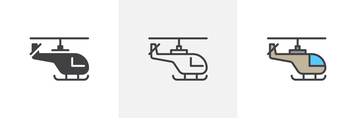 Helicopter icon. Line, glyph and filled outline colorful version, copter outline and filled vector sign. Symbol, logo illustration. Different style icons set. Pixel perfect vector graphics