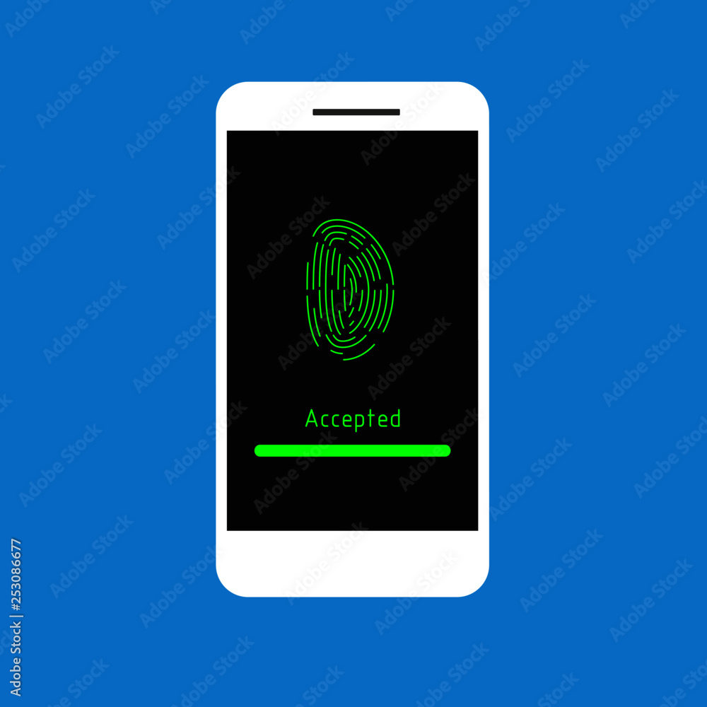 Aufkleber smartphone with scanning fingerprint app on screen. concept fingerprint identification or authentica