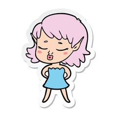 sticker of a pretty cartoon elf girl