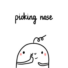 Picking nose bad habit hand drawn illustration with cute marshmallow