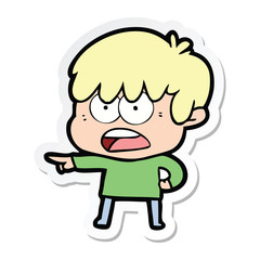 sticker of a worried cartoon boy