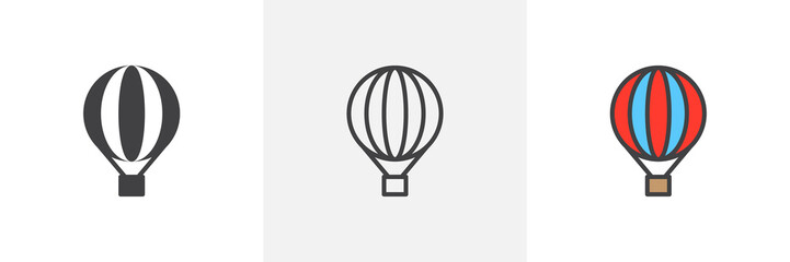Naklejka premium Hot air balloon icon. Line, glyph and filled outline colorful version, Airship transport outline and filled vector sign. Symbol, logo illustration. Different style icons set