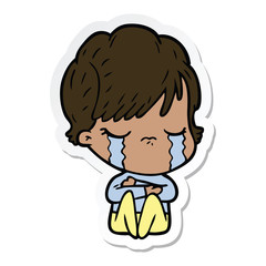 sticker of a cartoon woman crying