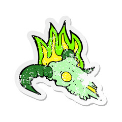 retro distressed sticker of a cartoon magic ram skull