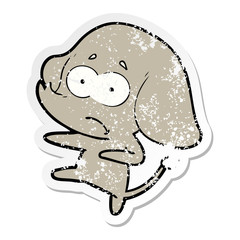 distressed sticker of a cartoon unsure elephant