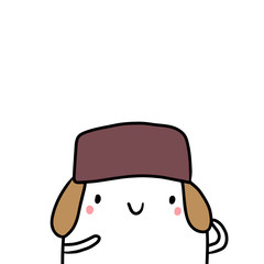 Warm winter hat on a head of cute marshmallow hand drawn illustration