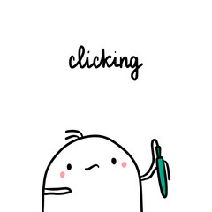Clicking bad habit hand drawn illustration with cute marshmallow