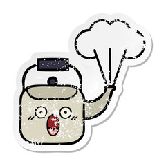 distressed sticker of a cute cartoon steaming kettle