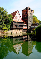Fototapeta na wymiar The beautiful town of Nuremberg, Germany sits on the Pegnitz river. 