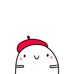 Beret hand drawn illustration with cute marshmallow