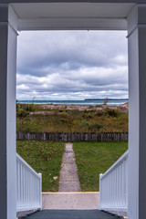 Fototapeta premium View from the porch of the Sleeping Bear Point Coast Guard Station Maritime Museum west of Glen Haven, Michigan, USA.