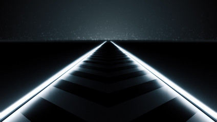 Futuristic abstract light way to stage. Future concept background. CGI illustration.