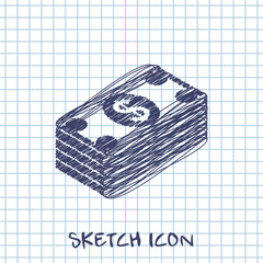 Cash money banknotes vector sketch icon