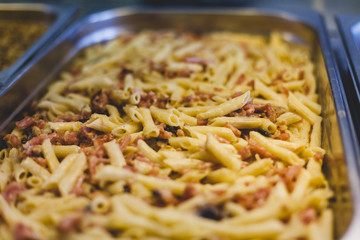 Penne carbonara pasta baked ready to serve
