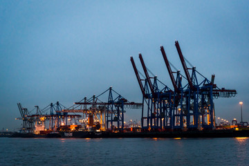 Fototapeta na wymiar Burchardkai Container terminal, Hamburg harbour on the Elbe river, Hamburg, Germany