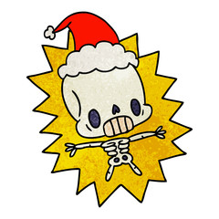 christmas textured cartoon of kawaii skeleton