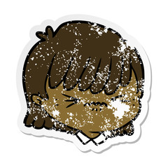 distressed sticker of a cartoon female face