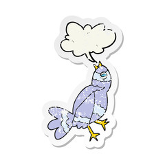 retro distressed sticker of a cartoon bird singing