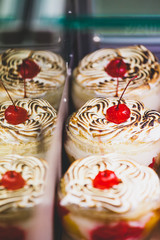 Cakes lined up on display