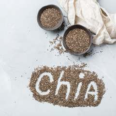 Organic healthy chia seeds in a bowl, vegan superfood concept