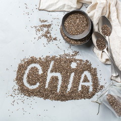 Organic healthy chia seeds in a bowl, vegan superfood concept
