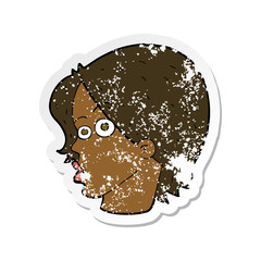 retro distressed sticker of a cartoon female face
