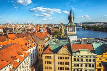 Naklejka na ściany i meble Prague and vltava river view background