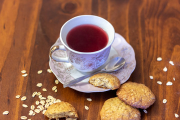 oatmeal cookies with a cup of tea