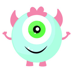 Cute little monster with one eye, vector isolated
