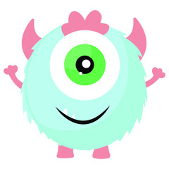 Cute little monster with one eye, vector isolated