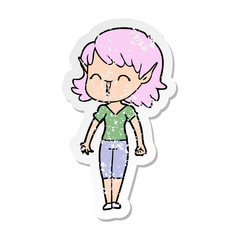 distressed sticker of a cartoon elf girl