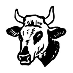 Animal farm, head of cow a symbol of countryside farm black and white icon