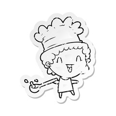 distressed sticker of a cartoon chef