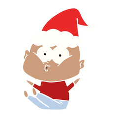 flat color illustration of a bald man staring wearing santa hat