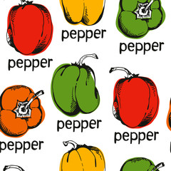 Seamless food vector background with paprika, sweet bell pepper
