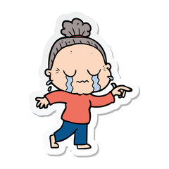 sticker of a cartoon crying old lady
