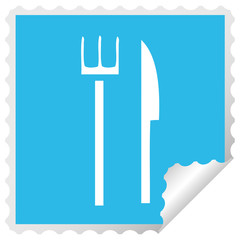 square peeling sticker cartoon knife and fork