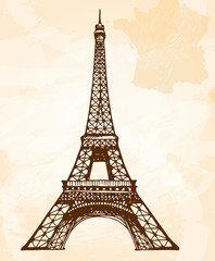 Vintage illustration of Eiffel Tower in Paris