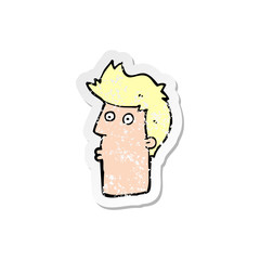 retro distressed sticker of a cartoon surprised man