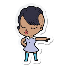 sticker of a cartoon pretty hipster girl