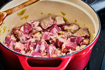 Cooking meat and onion