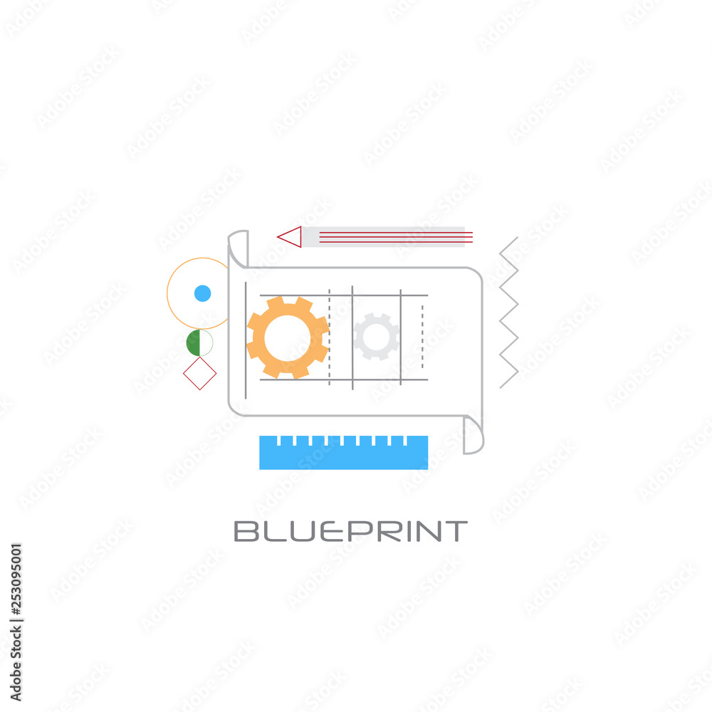 Poster architecture building project design development blueprint concept line style white background