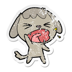 distressed sticker of a cute cartoon dog barking