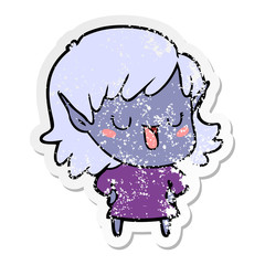 distressed sticker of a cartoon elf girl