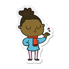 sticker of a cartoon calm woman