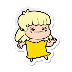sticker of a cartoon angry girl