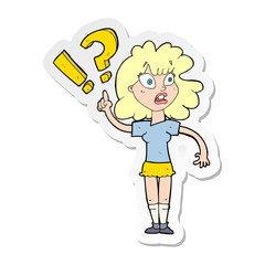 sticker of a cartoon woman with question